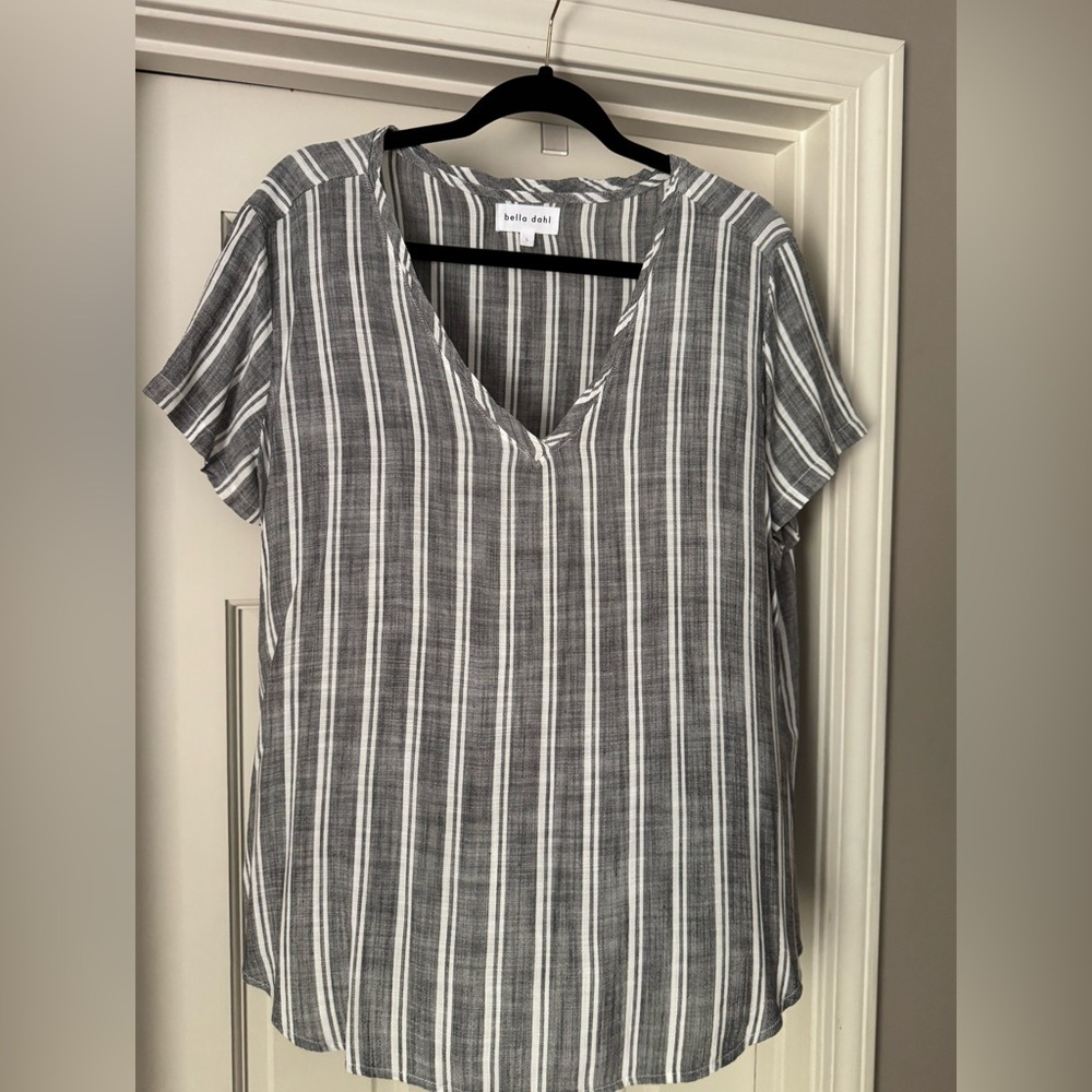 Bella Dahl Charcoal and White Striped Blouse
